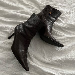 VTG Ralph Lauren Heeled Croc Boots | Brown | 7.5